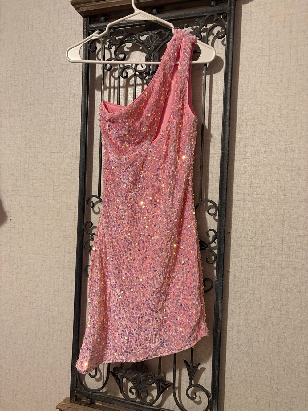 Better Be Pink Sequin One-Shoulder Cocktail Dress
